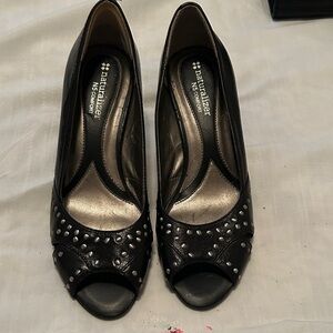 Naturalizer Black Studded Peep-Toe Heels